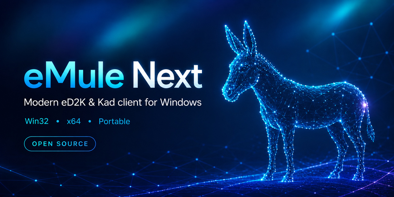 eMule Next branding with a luminous digital mule